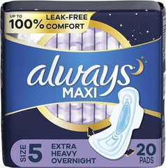 Always Maxi Feminine Pads for Women, Size 5 Extra Heavy Overnight Absorbency, with Wings, Unscented, 36 Count