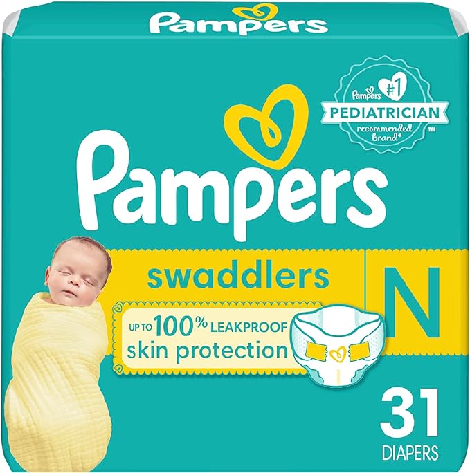 Pampers Swaddlers Diapers Newborn - Size 0, 31 Count, Ultra Soft Disposable Baby Diapers